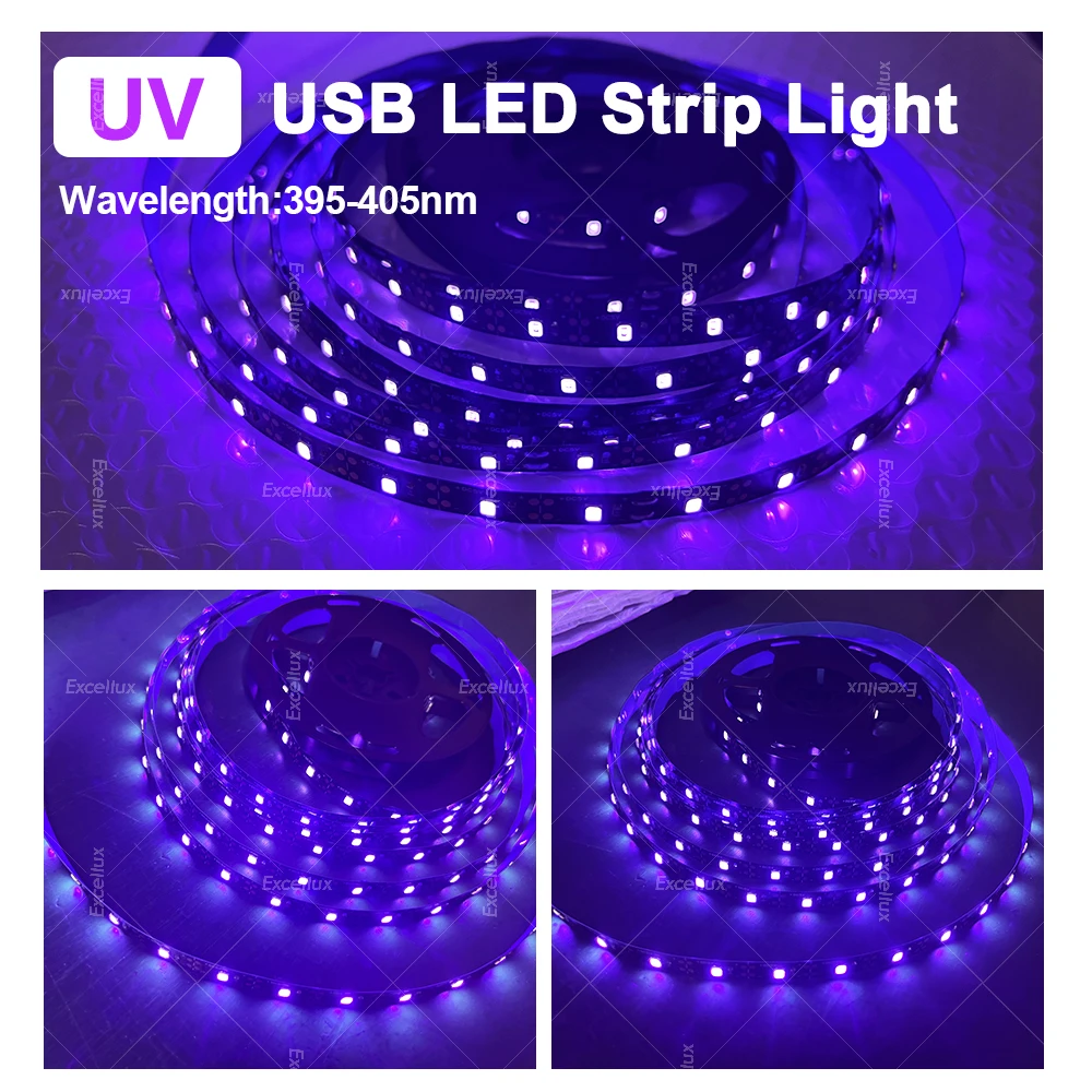 5V UV USB Led Strip Lights Tape 395-405nm 2835 SMD Flexible Black Led Light Strip Room Decoration For Glow Poster Party UV Lamp