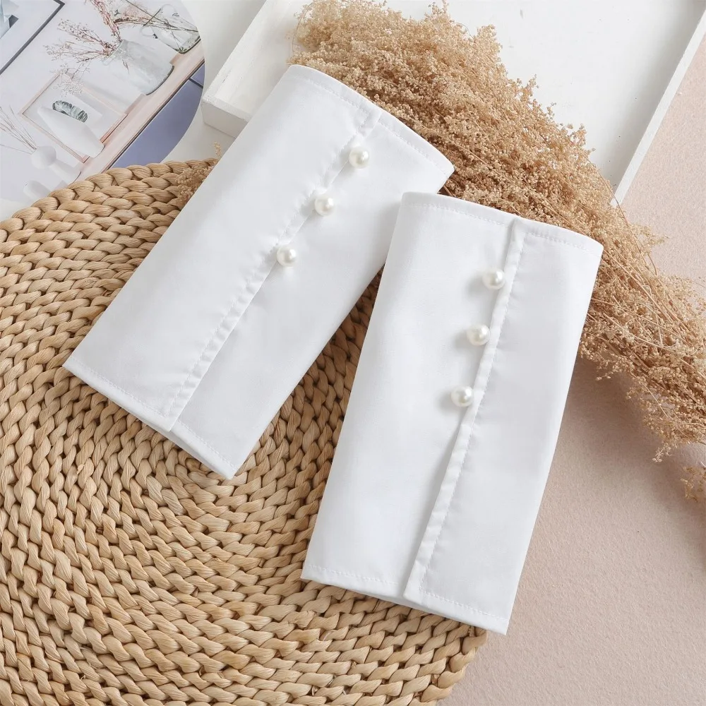 

Detachable False Wrist Cuffs Comfortable White Paired Wrist Warmer Easy To Wear Pearls Buttons Decorative Women Cuff Extension