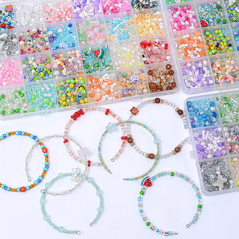 Summer Ice Cream Soda Colored Glass Rice Beads DIY Handmade Beaded Bracelet & Necklace Jewelry Making Material Kit
