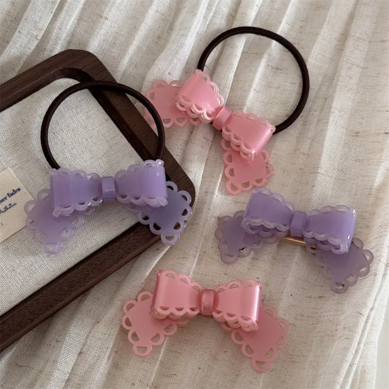 Korean Style Acetate Hollow Bow Barrettes Cute Sweet Girl Duckbill Clip Shredded Hair Bangs Clip New Hair Accessories