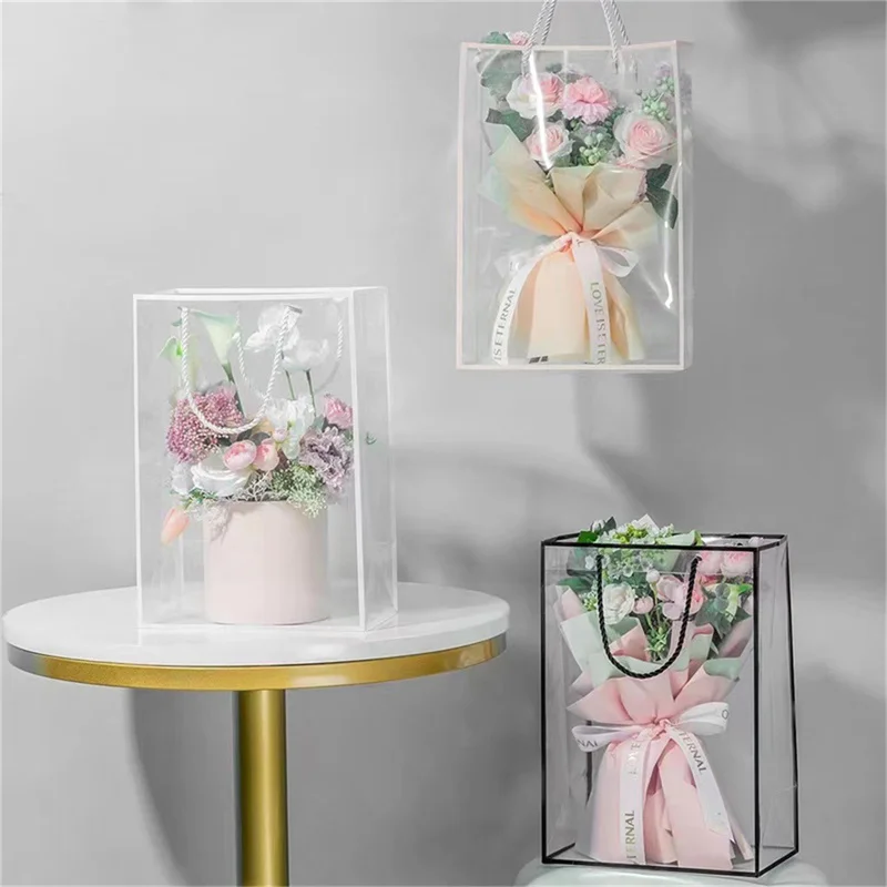 Transparent Tote Bag Handbags Gift Bag Florist Decoration Flower Bouquet Wrapping PVC Packaging Bags wedding gifts packaging