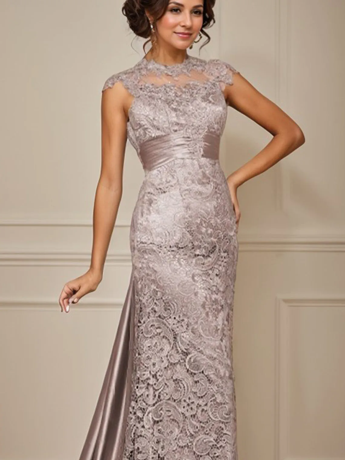 Элегантное свадебное платье трапециевидной формы для гостей, атласное кружево с высоким воротом, иллюзия, рукава, аппликации, торжественное вечернее платье, 2025 год, бесплатно по индивидуальному заказу