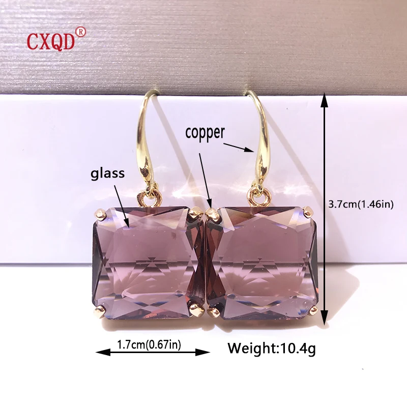 Korean New Design Fashion Jewelry Copper Ear Hook Square Earrings For Women Luxury Transparent Glass Crystal Party Gift