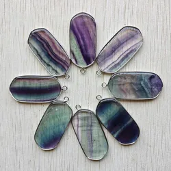 Fashion Natural fluorite stone oval silver color Connector pendants for jewelry accessories making free shipping Wholesale 8pcs