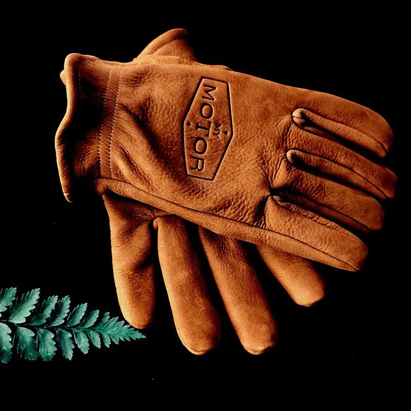 Gants de moto rétro, couche supérieure en peau de vache givrée, gants de camping chauds et résistants à l'usure pour moto de cyclisme pour hommes et femmes