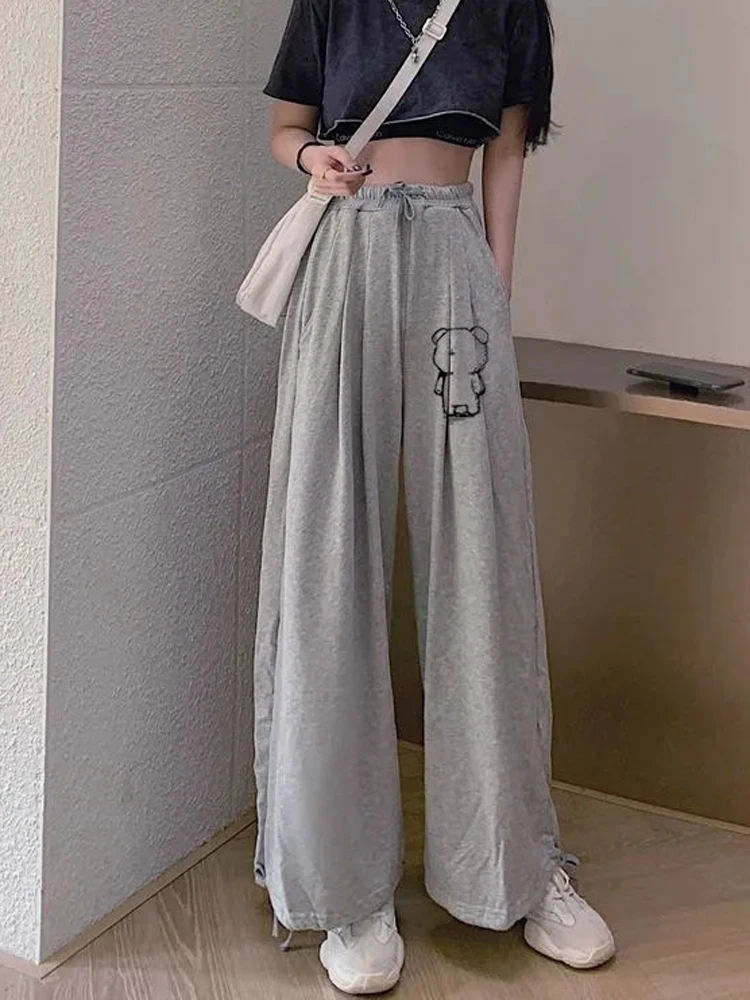 Zoki Japan Cute Oversize Sweatpants Women High Waist Elastic Loose Student Bloomers Summer Fashion Pockets Casual Trousers