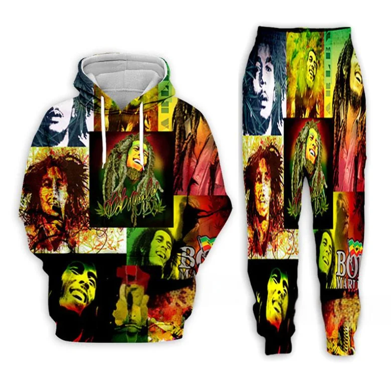 Popular Bob Marley Hoodies Sweatshirt Pants Suit 3D Print Men Women Hooded Tracksuit 2 Piece Sets Fashion Men's Clothing Outfits