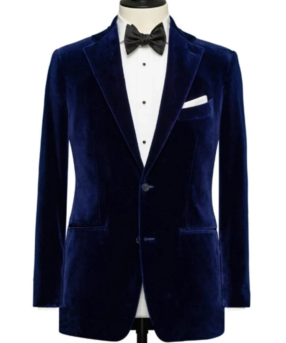 Royal Blue Velvet Blazer Single Breasted Notch Lapel Slim Fit Smoking Jacket Casual Outfits One Piece Coat Daily Male Clothing