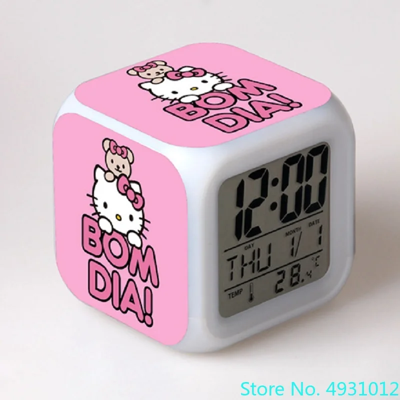 8x8x8cm Anime Kuromi Hello Kitty Light LED Alarm Clock Decoration Children's Bedroom Digital Clock Cartoon Student Figure Gifts