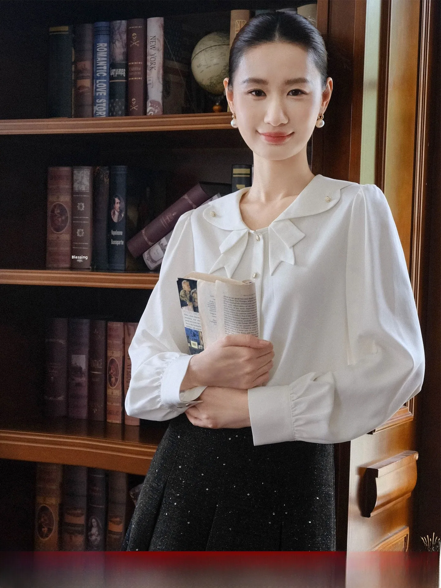 

Ele Women's irt Knot Turn-down Collar Loose Fit Breathable Long Sve Autumn Winter New Design Sensation Lux...