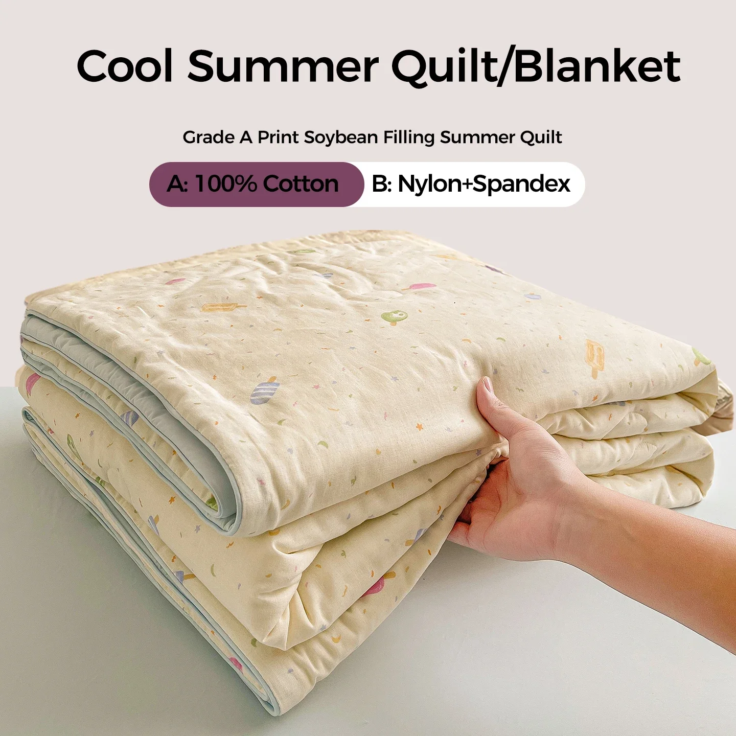 100% Cotton Summer Quilt Lightweight Cooling Comforter Soybean Fiber Filled Breathable Thin Duvet Printed Cool Touch Bed Blanket