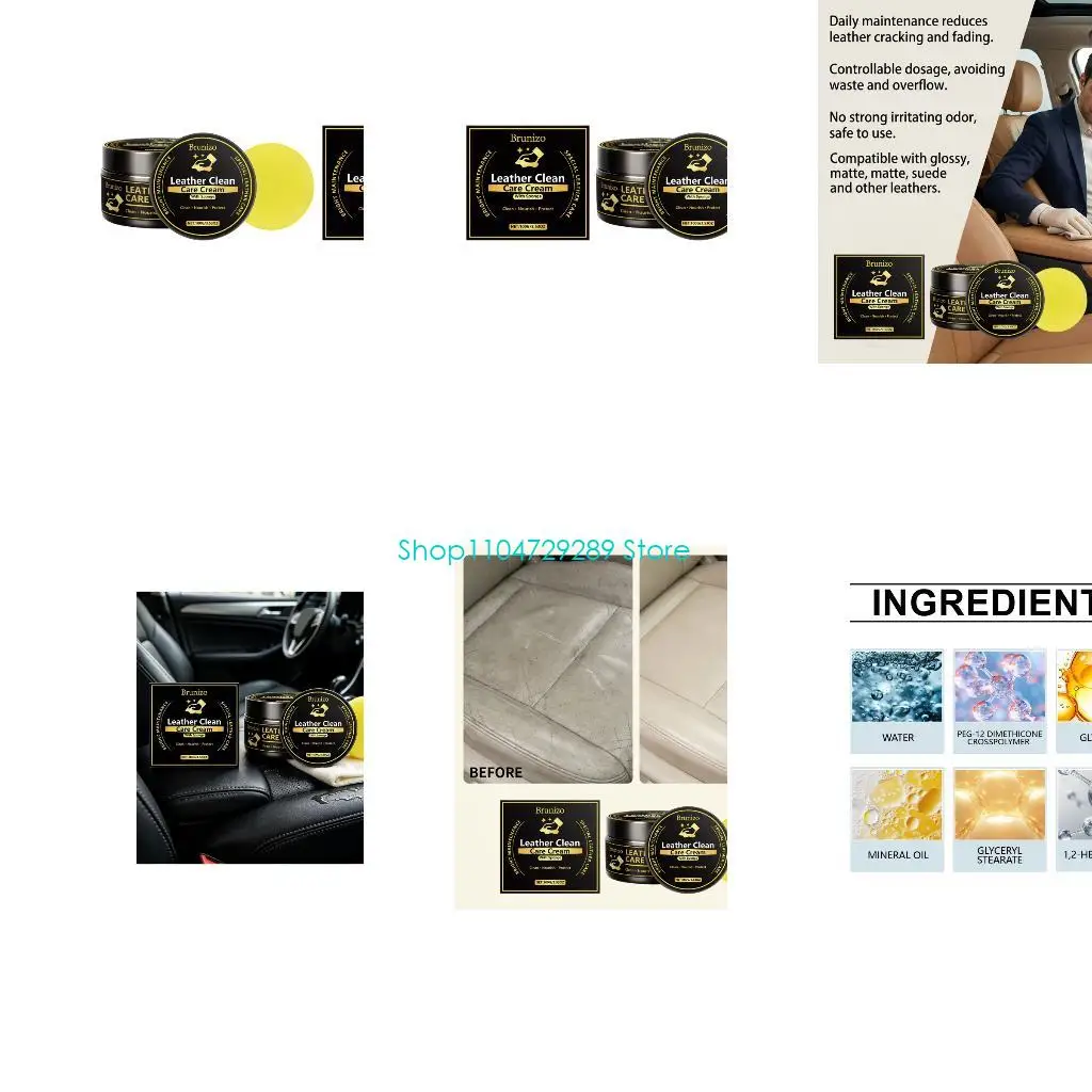 D8KE Car Leather Care Cream in Jar with Sponge for Seat and Trim Upkeep