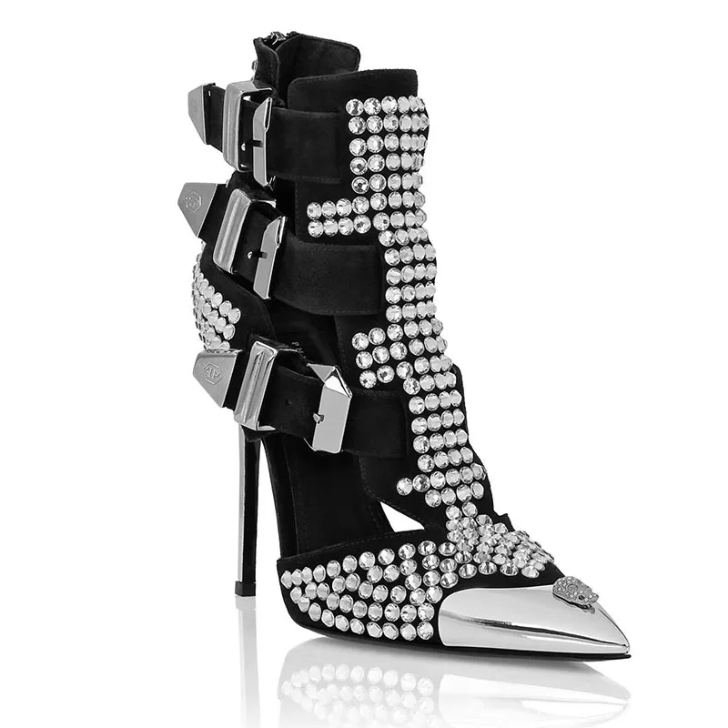 High Quality Handmade Diamond Inlaid Pumps High Heel Sandals Snake Shaped Slim Heels Pointed Sexy Women's Shoes Bride's Sandales