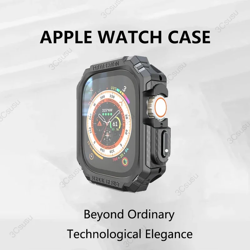 Carbon Fibre Rubber Case Cover For Apple Watch Ultra Protective Bumper Frame 49mm 45mm 46mm 41mm 42mm For iWatch Series 10 9 8