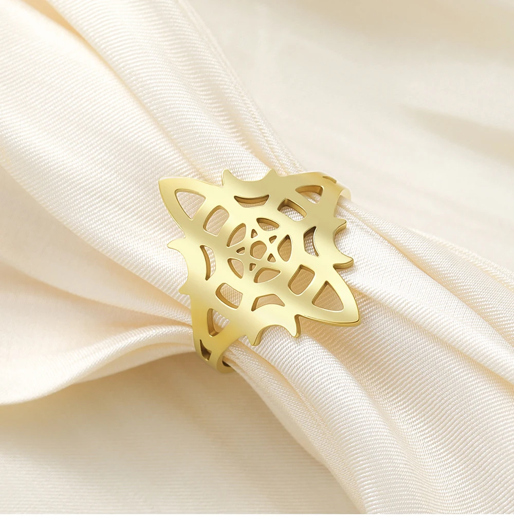 CoolTime Edelstahl Hexagramm-Ring für Frauen Goldfarben Verstellbarer Offener Gotischer Hexenknoten Amulett-Schmuck Geschenk – Detail 5
