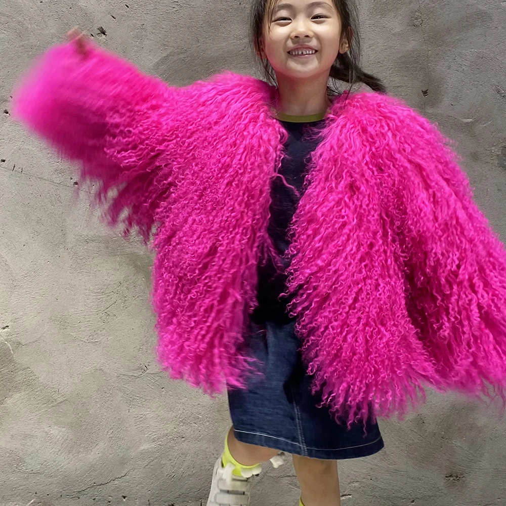 YOLOAgain  Children's Jacket Girls Real Mongolia Sheep Fur Jacket For Kids 2-7 Years