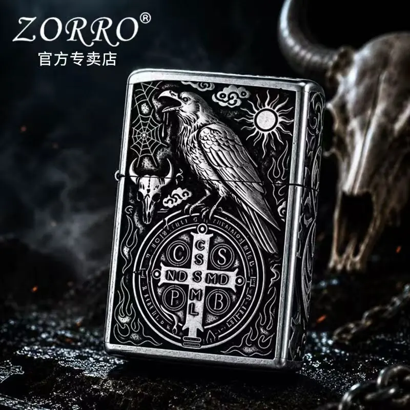 Zorro Crow Bronze Constantine Armor Kerosenes Lighter with Grinding Wheel Trendy Men's Gift Creative Smoking Accessory