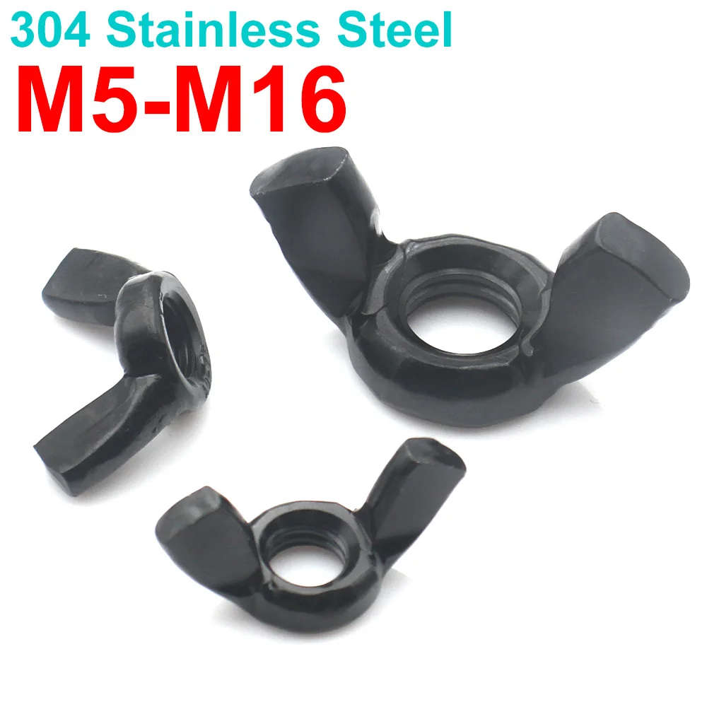

1/2/5/10PCS M3 M4 M5 M6 M8 M10 M12 M14 M16 Black 304 Stainless Steel Wing Nuts Butterfly Hand Thumb Nuts Fastener