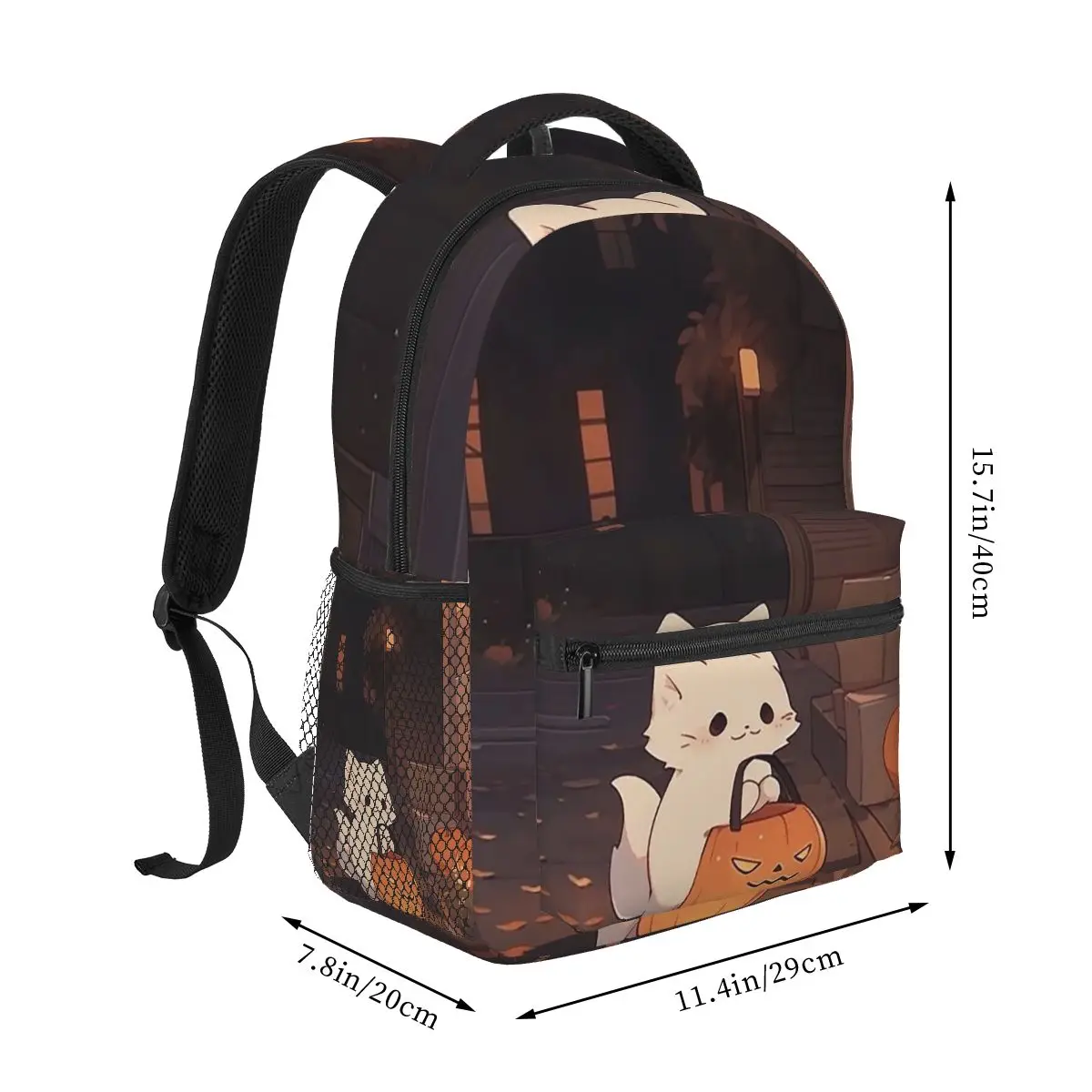 Kitten And Pumpkin Lantern Backpack Hot Sale Daypack Large Capacity Boys Girls BookBag School Bag Shoulder Bags for Men Women