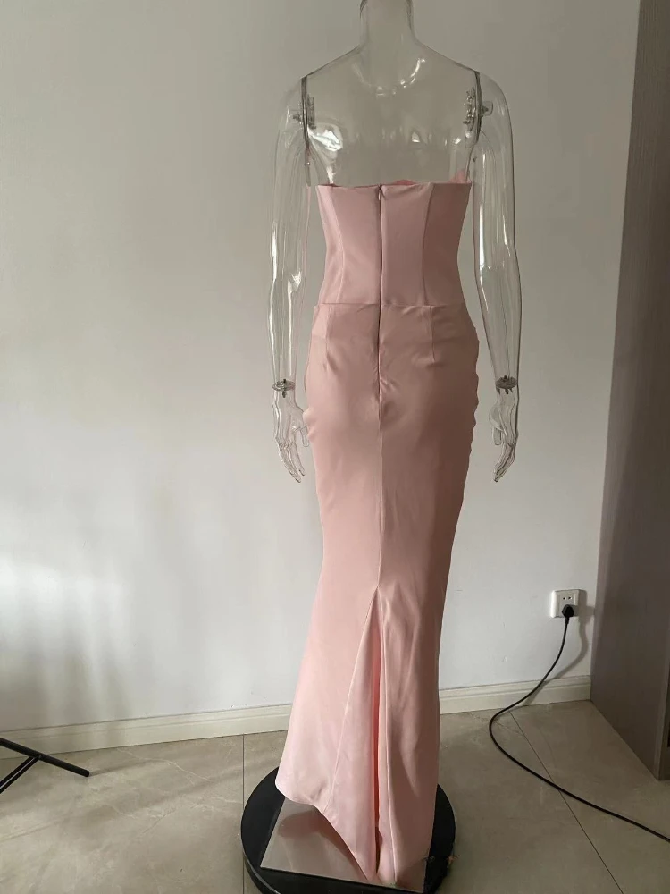 XIAOTANG hors de l'épaule rose Maxi Corset robes femmes robe de soirée sans bretelles 2025 élégant longue Satin discothèque robes de soirée