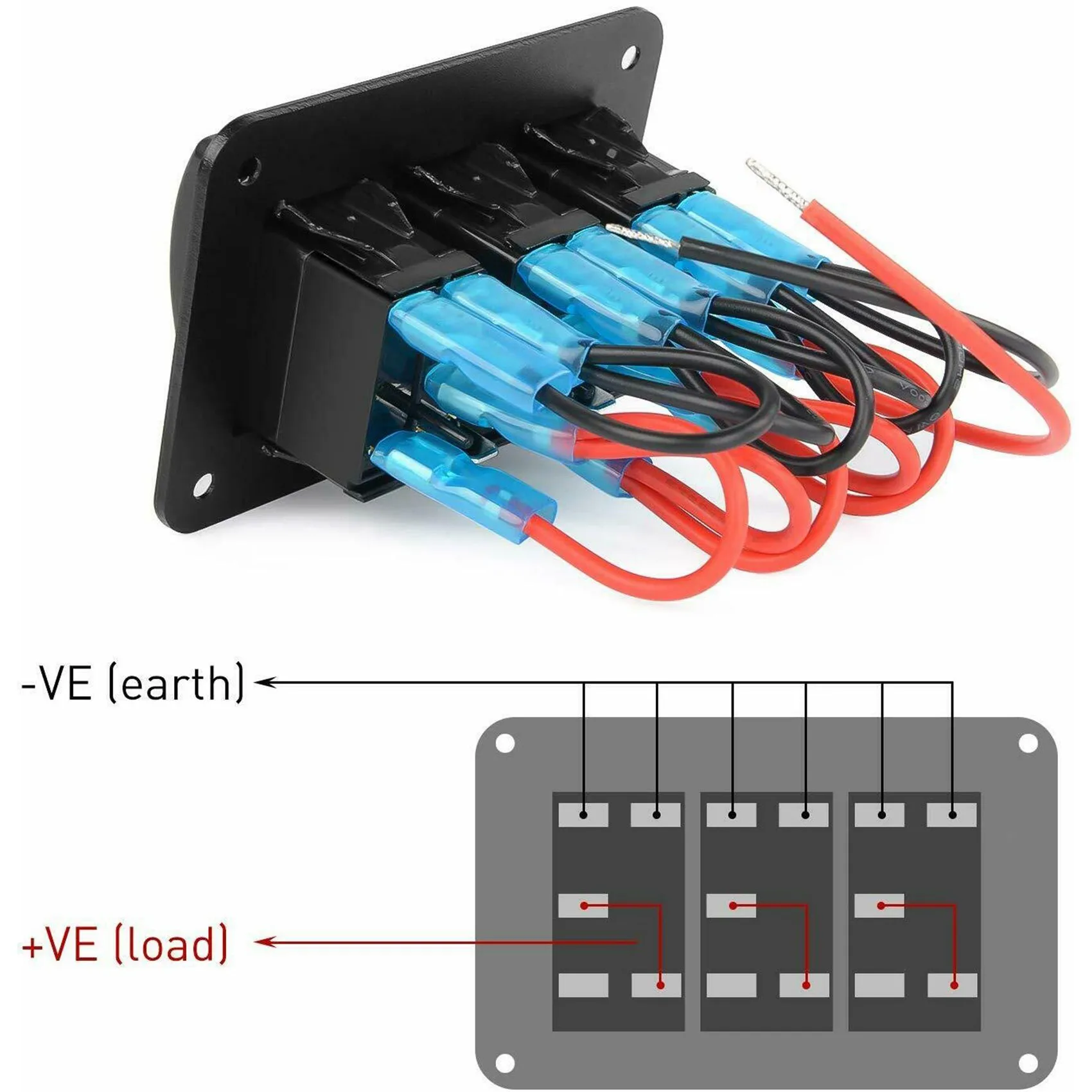 A67K-3 Gang Aluminum Panel Toggle Dash 5 Pin ON/Off Pre-Wired Rocker Switch For Automotive Car Marine Boat