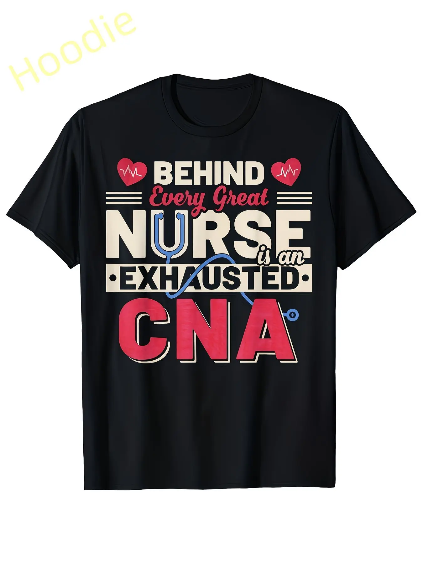 Men's Unisex Vintage CNA Nurse Appreciation T Shirt Heavyweight SM Breathable Medical Graphic Tee with Behind Every Great Nurse Is an Exhausted CNA  CNA Lettering Stethos