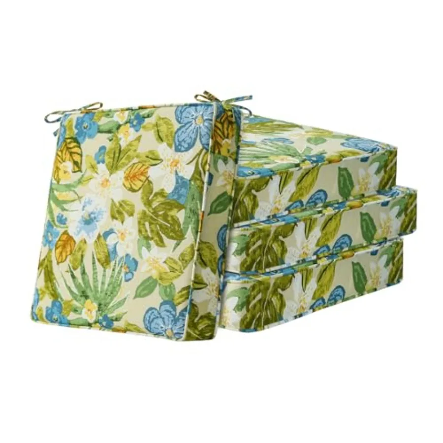 

Square Corner Seat Cushions, 19" x 19" x 3", Set of 4, Indoor Outdoor Water Repellent Universal Chair Pads with Ties for Patio