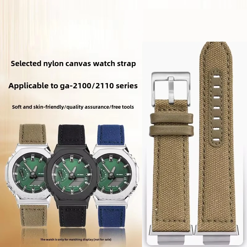 Correa de reloj con bisel de metal GA2100 GA2110 para Casio G-SHOCK GA-2100 GA-2110 GM-2100 correa de reloj de nailon modificada verde de lona para hombre