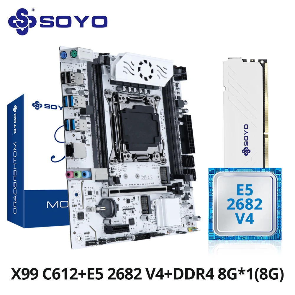SOYO X99 C612 Chipset Motherboard Kit TPM2.0 Pin with Xeon E5-2682 V4 CPU & 8GB(1x8GB) DDR4 2133MHz RAM M.2 NVME for Gaming PC