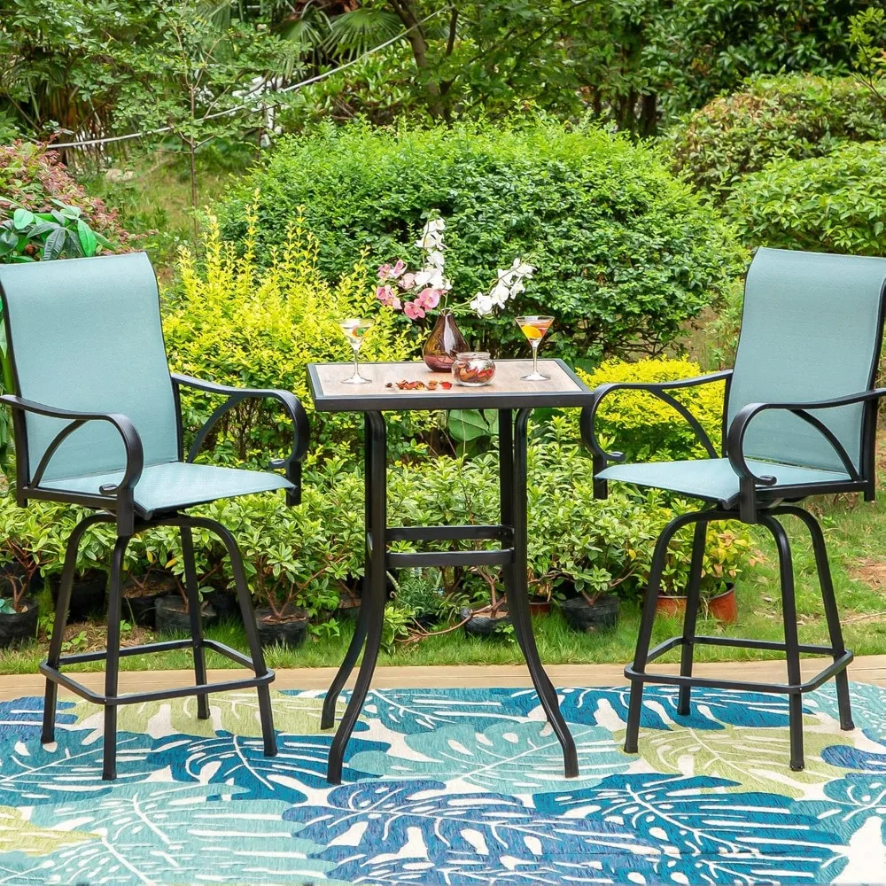 

3-Piece Outdoor High Top Bar Set - Bar Height Table and Chairs for Patio, Waterproof Bistro Set for 2, Light Blue