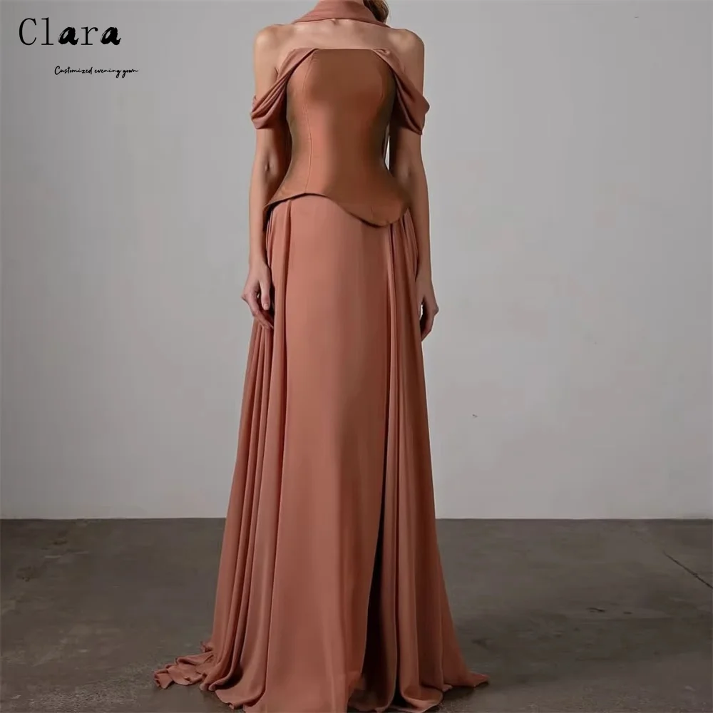 

Clara Custom Fishtail Off-shoulder Sleeveless Contrast Color Long Elegant Evening Party Dresses 2025 Woman Luxury Evening Dress