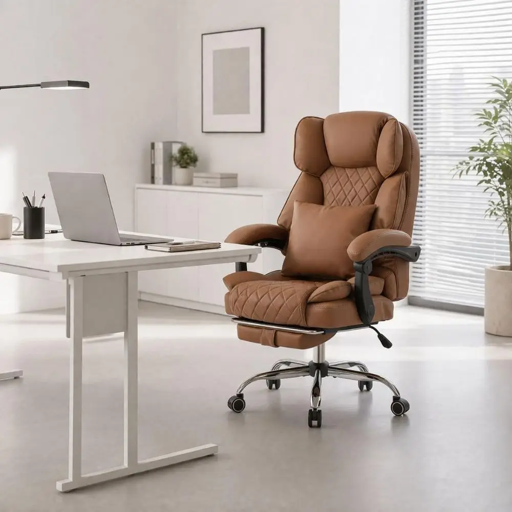 

Heated Massage Chair with Footrest for Big & Tall, Ergonomic Reclining Office Chair, Leather Seat