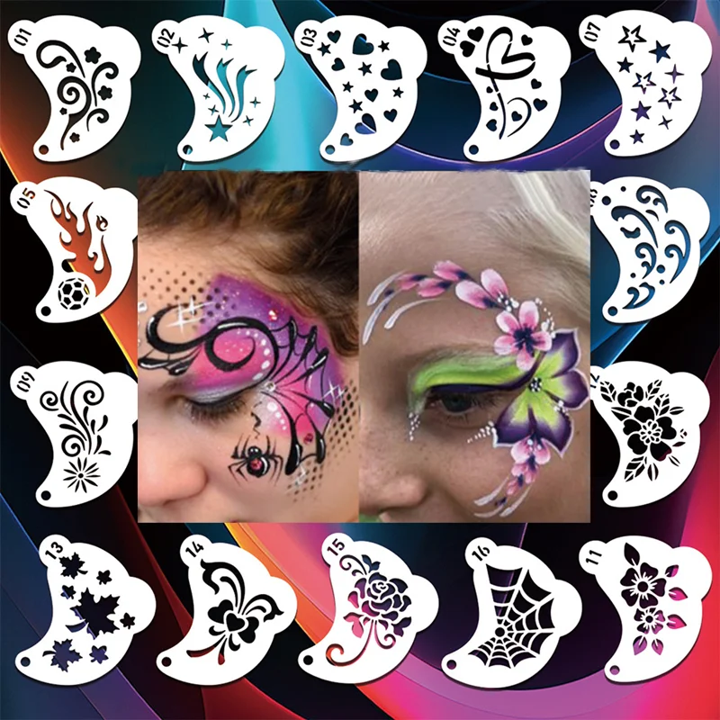 16Pcs Stencils For Body Painting Face Art Stamps Temporary Tattoo Reusable Paint Template Children Adult DIY Holiday Makeup Tool