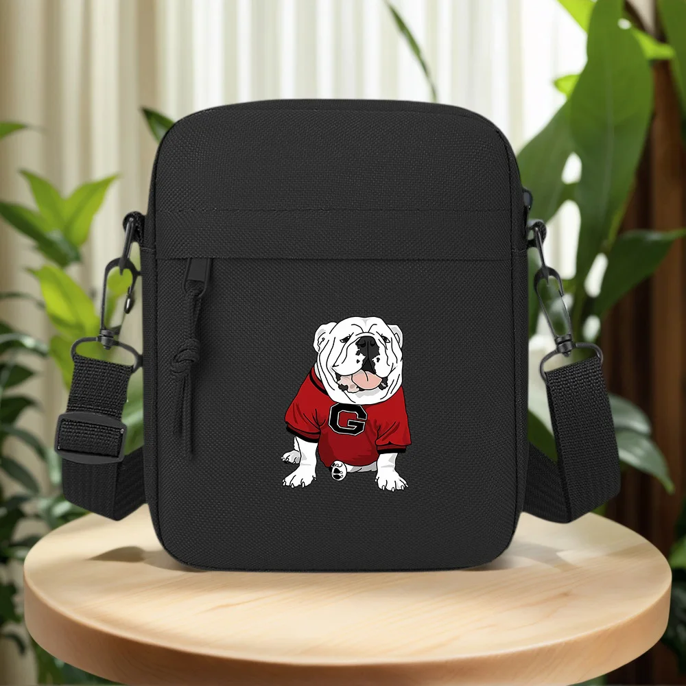 Bulldog wearing jersey black background Men Crossbody Bag Single Shoulder Women Cartoon Anime Film Printing Design Unisex