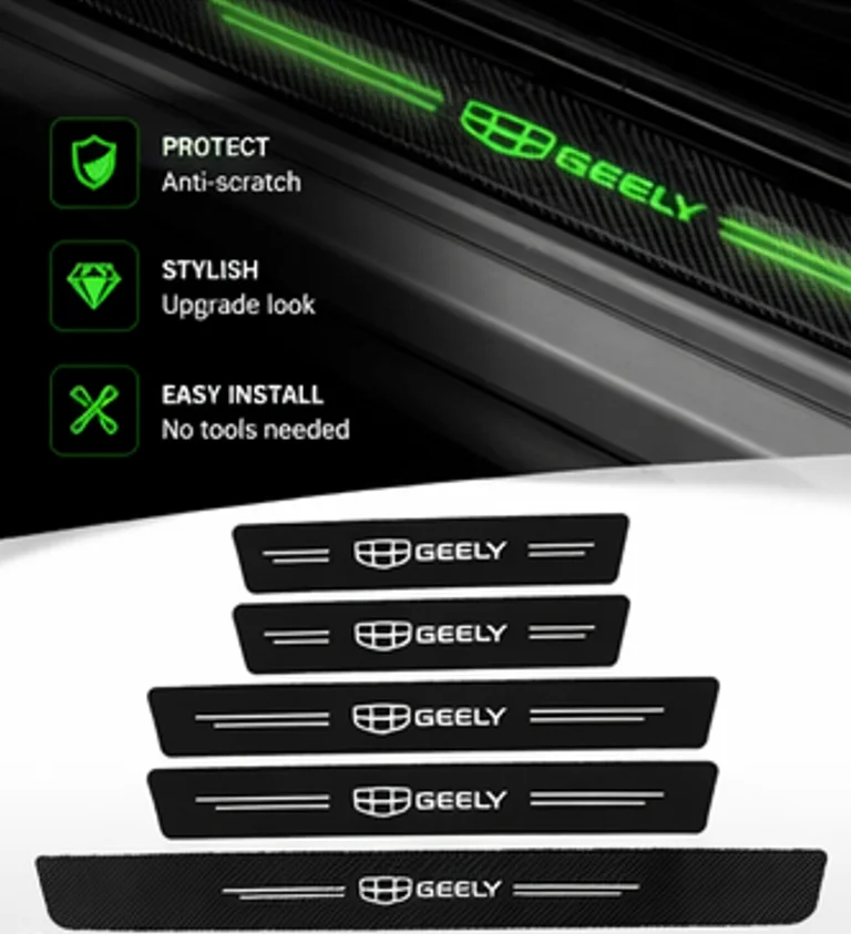 Luminous Stickers for Geely Emgrand MK Panda Binray Coolray SX11 Atlas EC7 EV8 Carbon Fiber Car Door Sill Threshold Tape Decals
