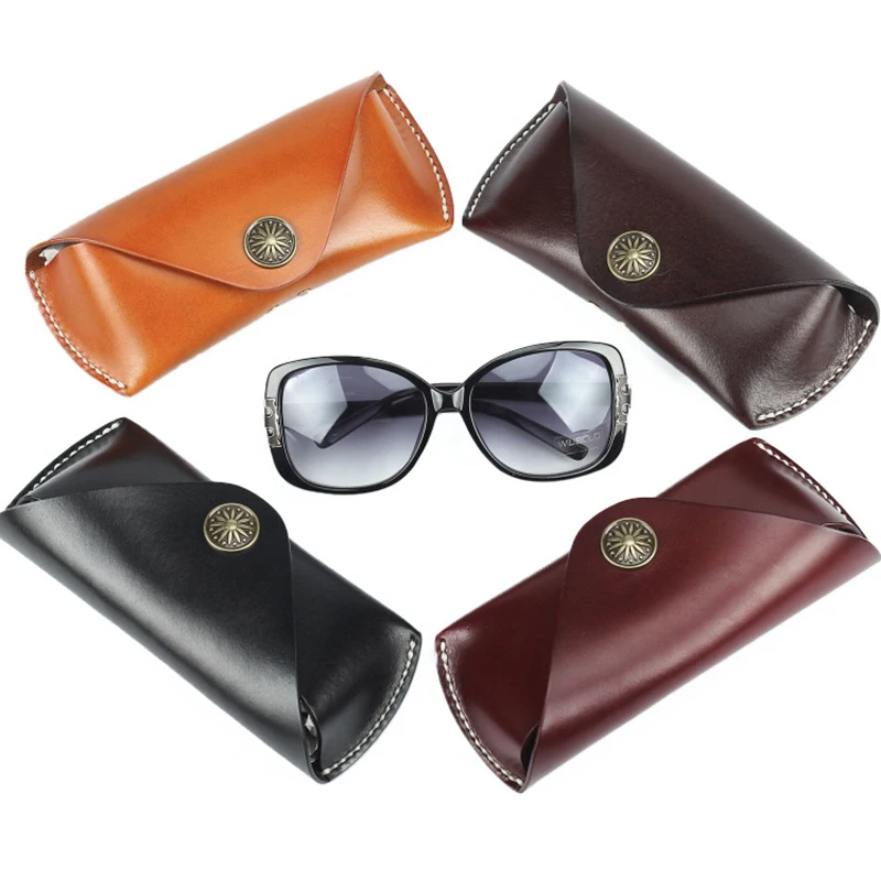 

Unique Buckle Design Eyewear Case Eyeglass Protector Retro Genuine Leather Cowhide Sunglasses Storage Reading Glasses Pouch Bag