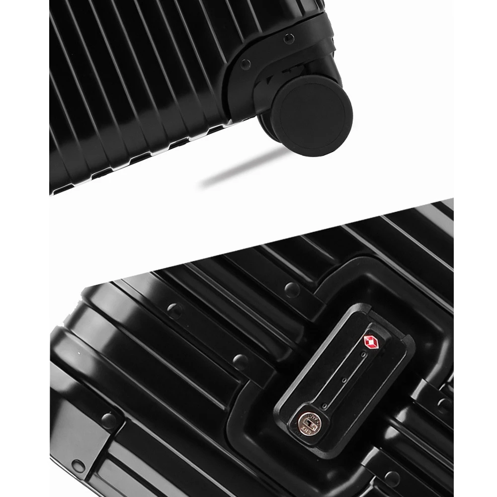 Black Aluminum Magnesium Alloy Luggage Men/Women Travel Suitcase With Telescopic Pull Rod Spinner Size:35-22-55cm