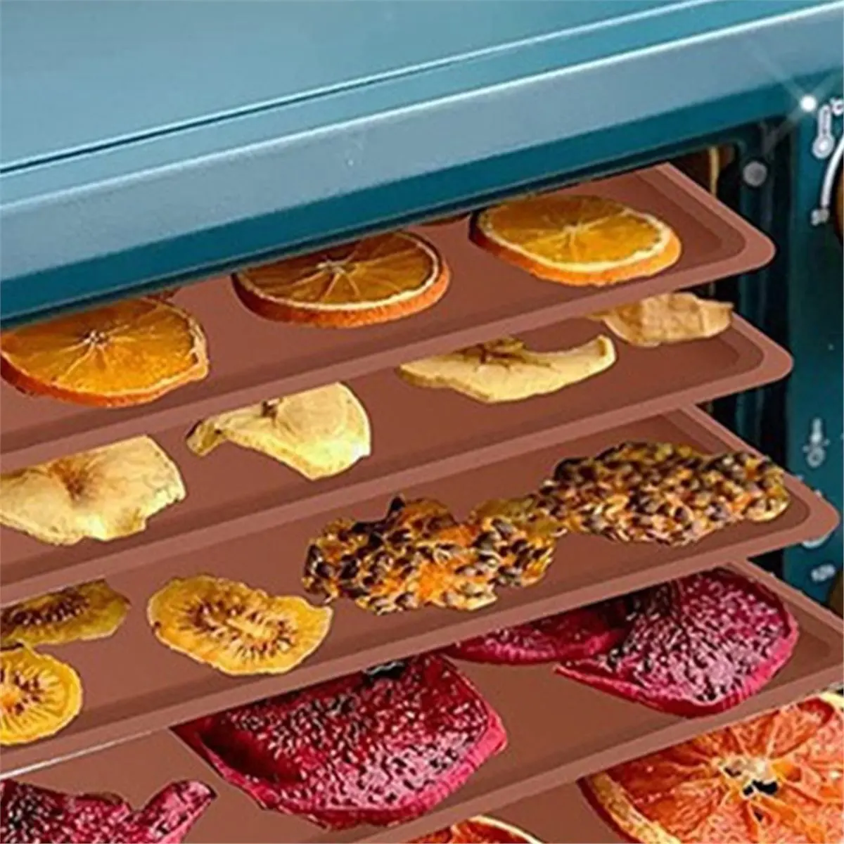 4pcs Reusable Non-Stick Silicone Dehydrator Sheets - Compatible with Most Food Dehydrators and Ovens, Easy to Clean.