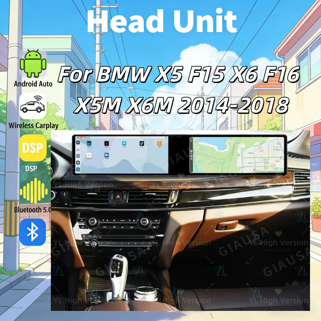 Dual Screen Android 14 Radio  For BMW X5 X6 E70 E71 07-13 F15 F16 NBT 14-17 EVO  Interaction Wireless CarPlay GPS Head Unit DSP