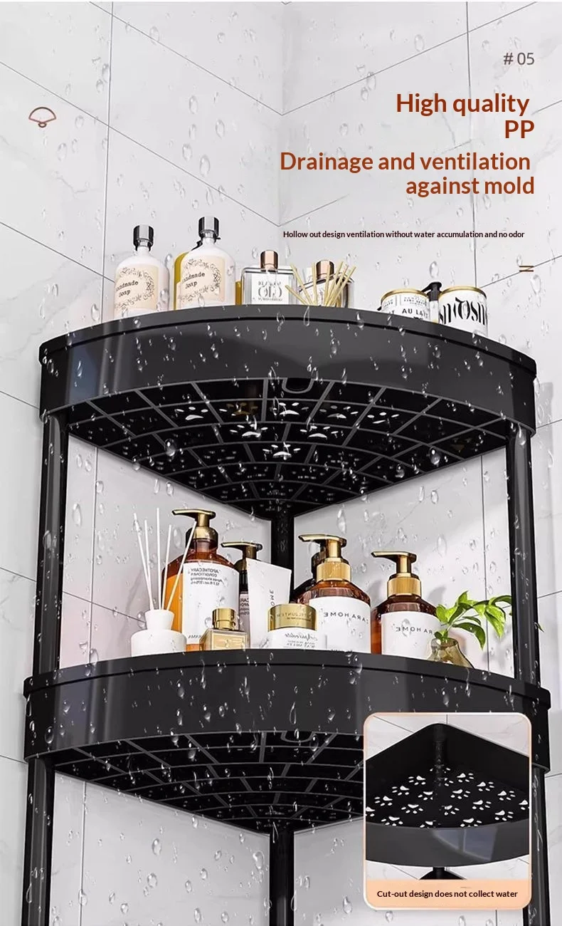 3/4/5 Tier Rolling Corner Bathroom Shelf, Waterproof Wheeled Corner Storage Cart with Drain Holes for Toilet, Shower & Kitchen