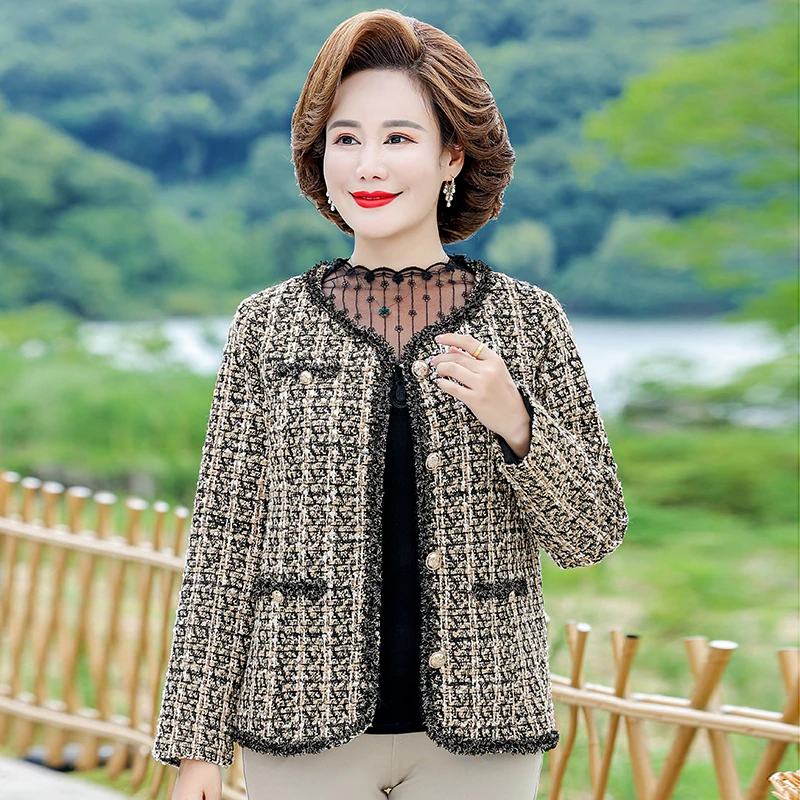 Women  Fashion Plaid short Jacket Coat  Long Sleeve tweed Ladies office short Jacket Female Outerwear Chic Tops