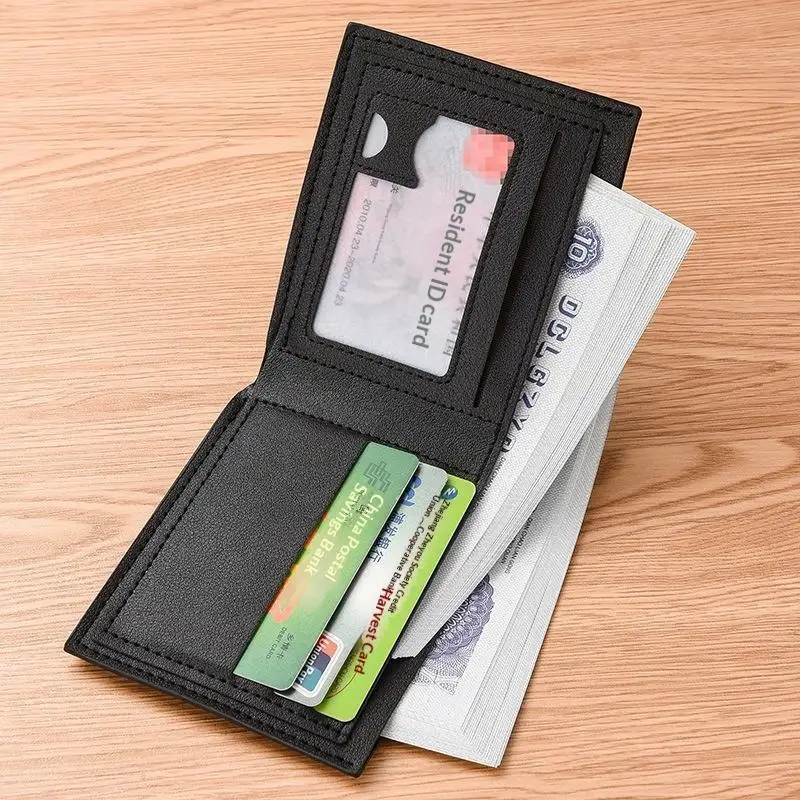Men Short Pu Leather Wallets Vintage Thin Male Credit Card Holder Small Money Purses Large Capacity Card Holder Bag