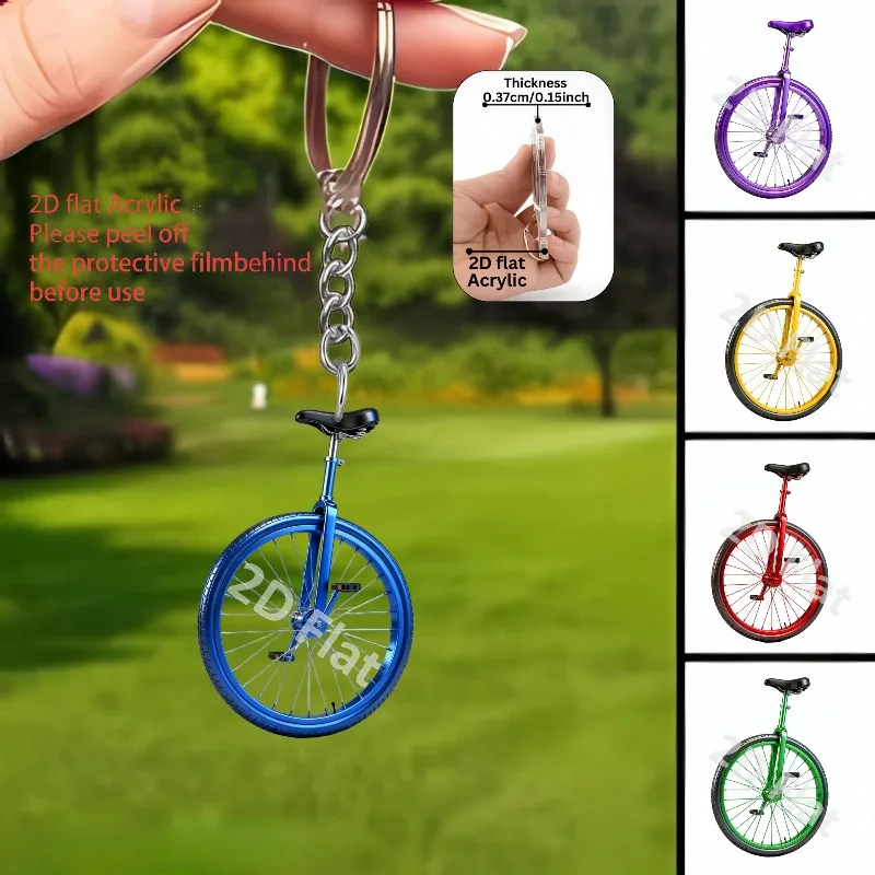 2D Mini Unicycle Keychain Sport Theme Flat Pendant Acrylic Ornament Charm Hanging Decoration for Bags Festive Gifts Office Home