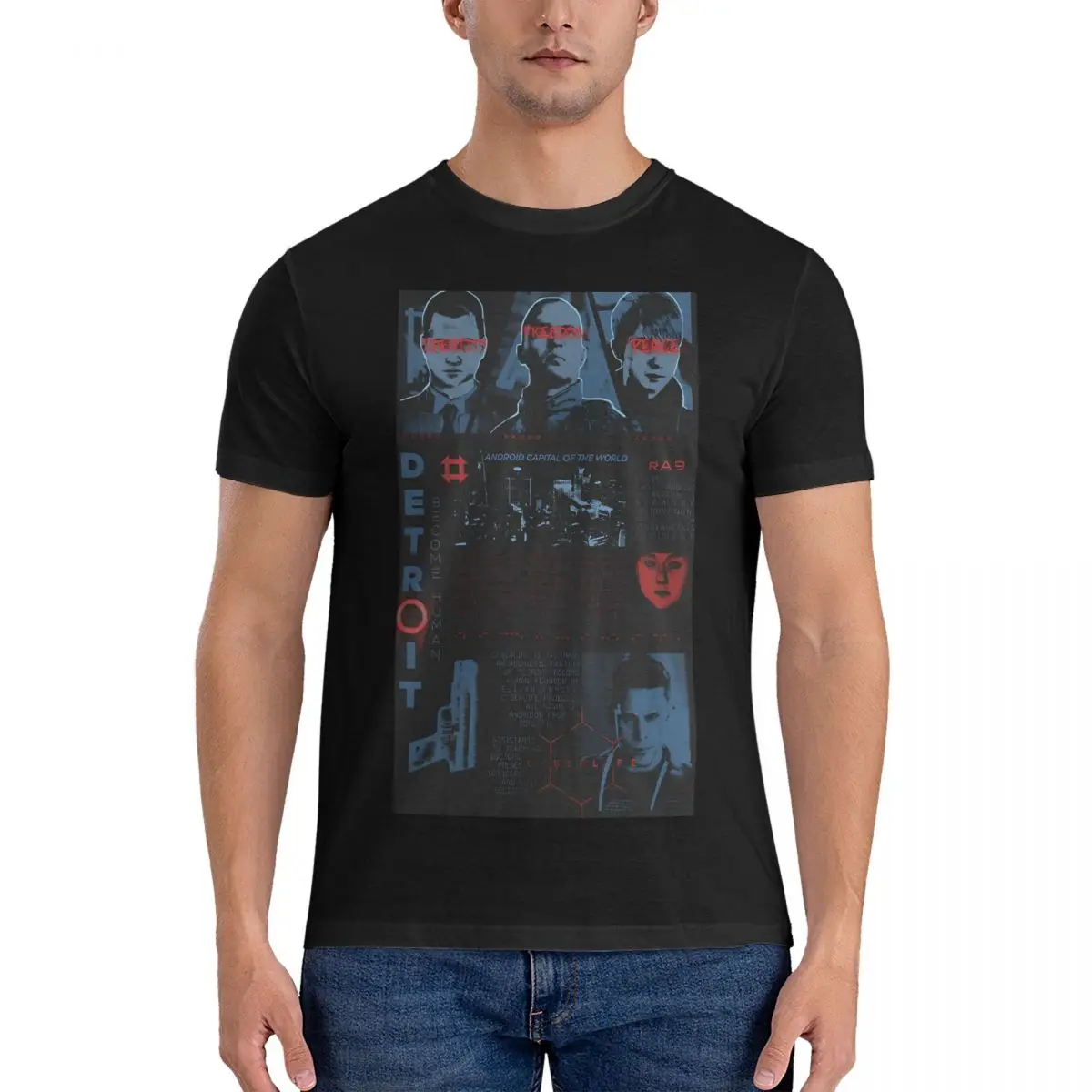 Men's T-Shirts Brutalism Design Vintage Cotton Tee Short Sleeve Detroit Become Human T Shirt Round Clothing Printed tops fugees