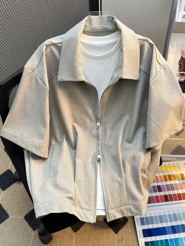 

Summer Men's Loose Fit ort Sve irt Double Zipper Design f Sve Faionable Brand American Sle Outerwear