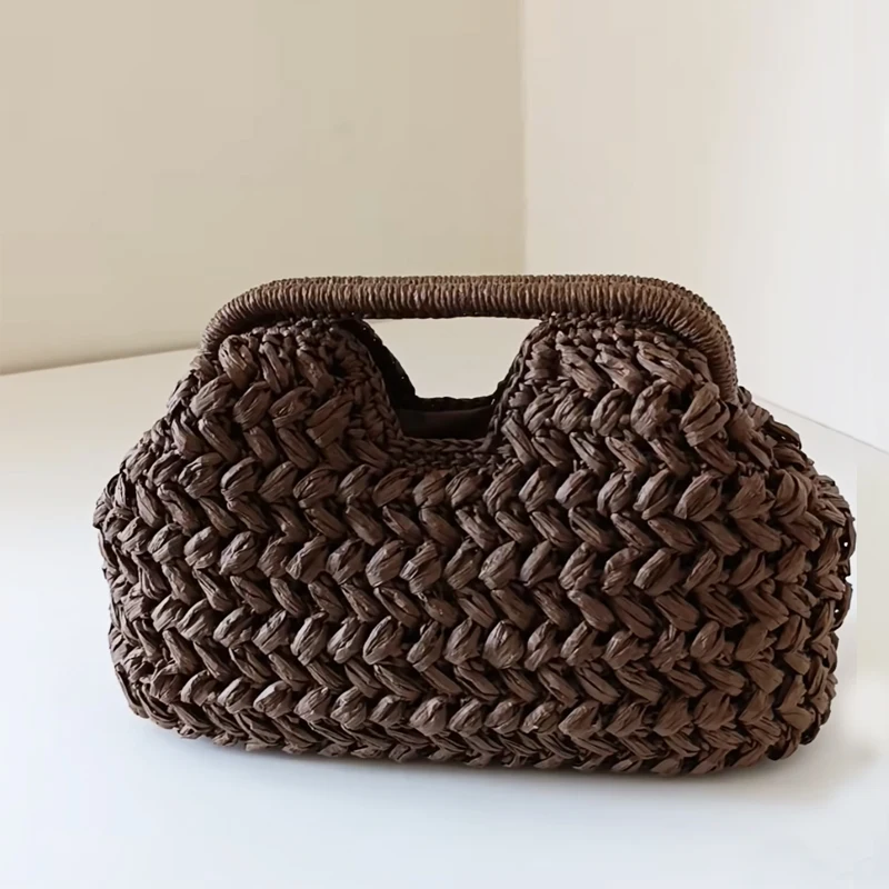

Beach Straw Clip Bags For Women Luxury Designer Handbags And Purses 2025 New In Grass Woven Top Handle Small Hand Held Wrist Bag