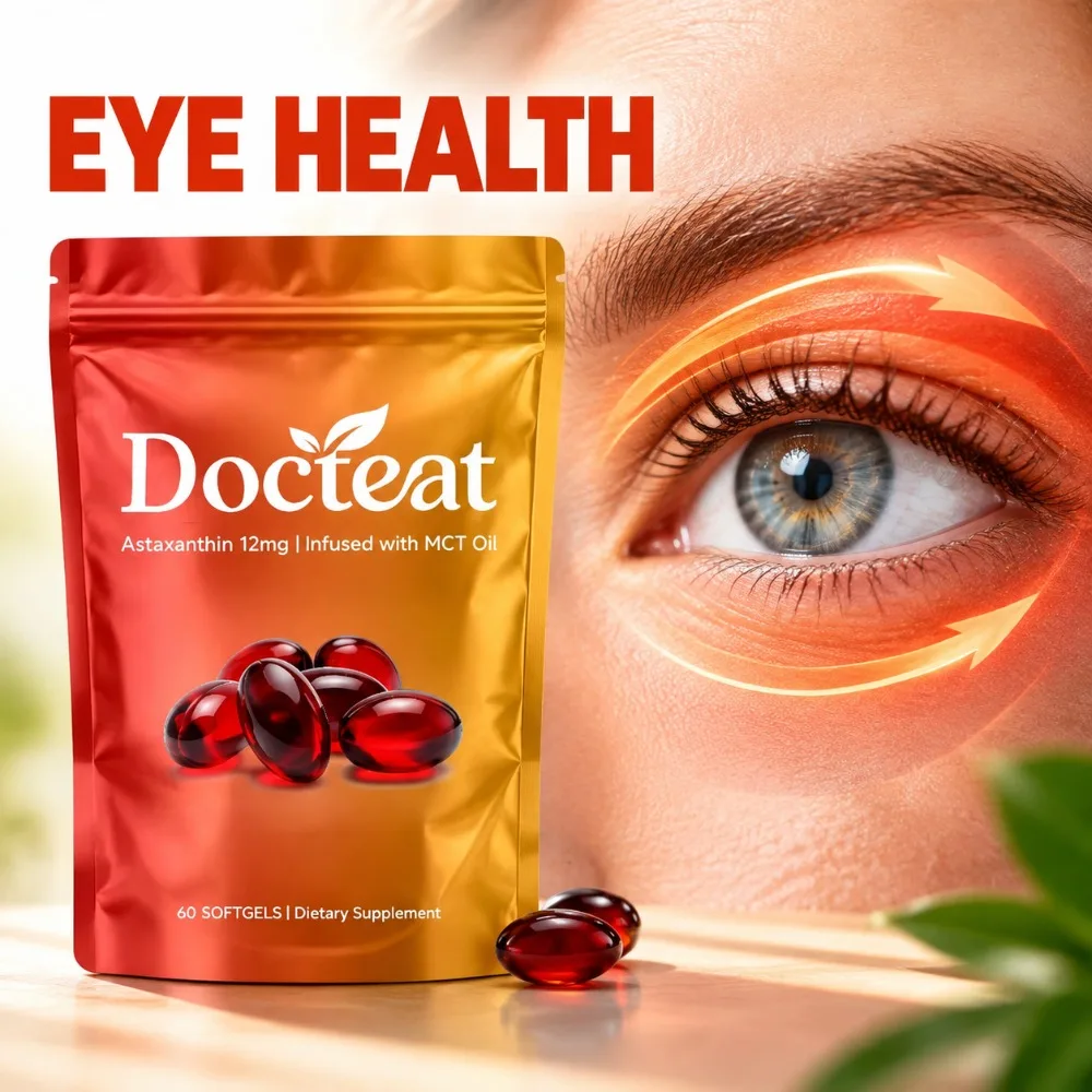 Astaxanthin 12mg Supplement, Antioxidant Support for Eye & Skin Health, Haematococcus Pluvialis Microalgae, Adults, 60 Softgels