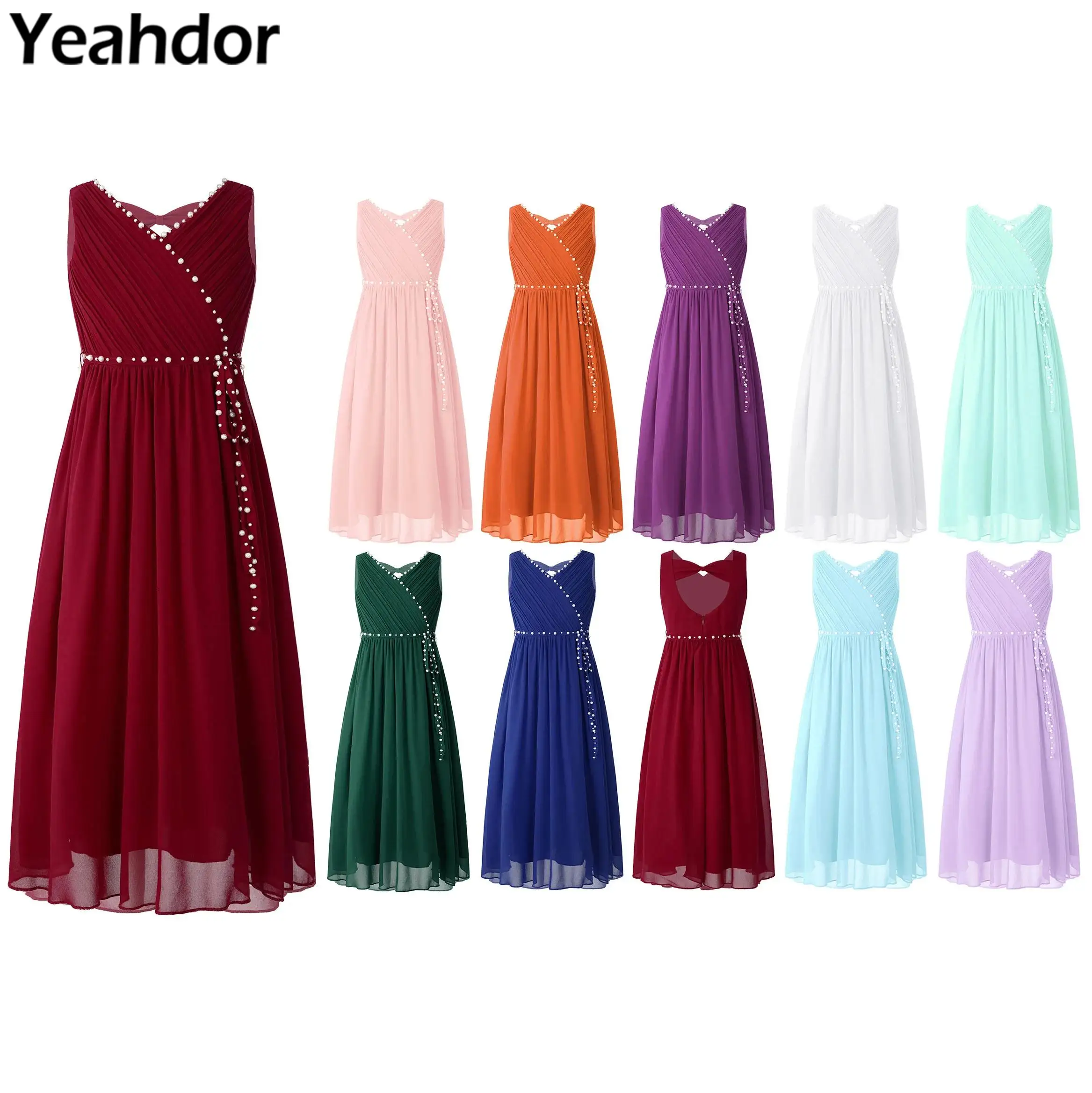 Junior Bridesmaid Dresses Elegant Dress for Girls Kids Sleeveless Formal Wedding Costumes for Holy Communion Birthday Party Gown