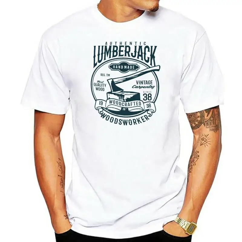 Authentic Lumberjack T Shirt Mens Retro Saw Axe Wood Work Neck S-3XL