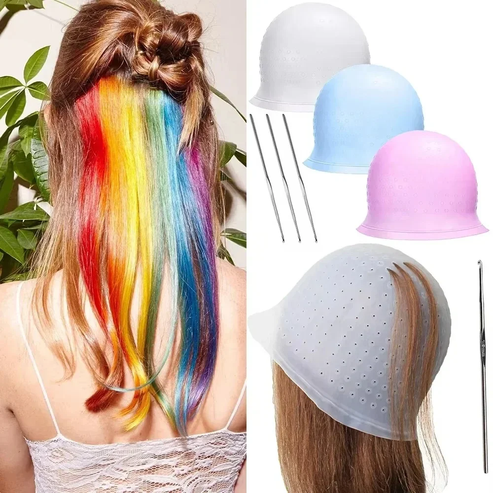 

Salon Silicone Hair Coloring Cap Highlight Reusable Needle Hair Dying Frosting Hat Household Dye Hairstyling Tools Accessories